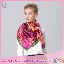 2017 ladies custom floral design silk scarf factory